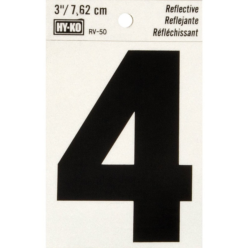 Hy-Ko Vinyl 3 In. Reflective Adhesive Number Four RV-50-4 Pack of 10 Hy-Ko