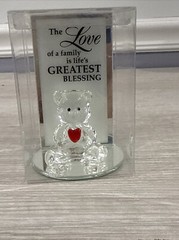 The Love of Family is the Greatest Blessing GLASS PLAQUE with Teddy Bear