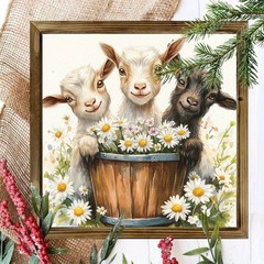 2D Farmhouse Goat & Daisy Art Plaque Tabletop Wall/Shelf Decoration Holiday Gift