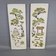 Set of 2 Vintage Asian Nature 3D Bonsai Torli Gate Theme Plaster? Wall Panels