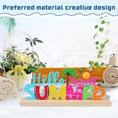 Summer Decor Metal Sign with Wooden Base – Vibrant Seasonal Home Tabletop Decor