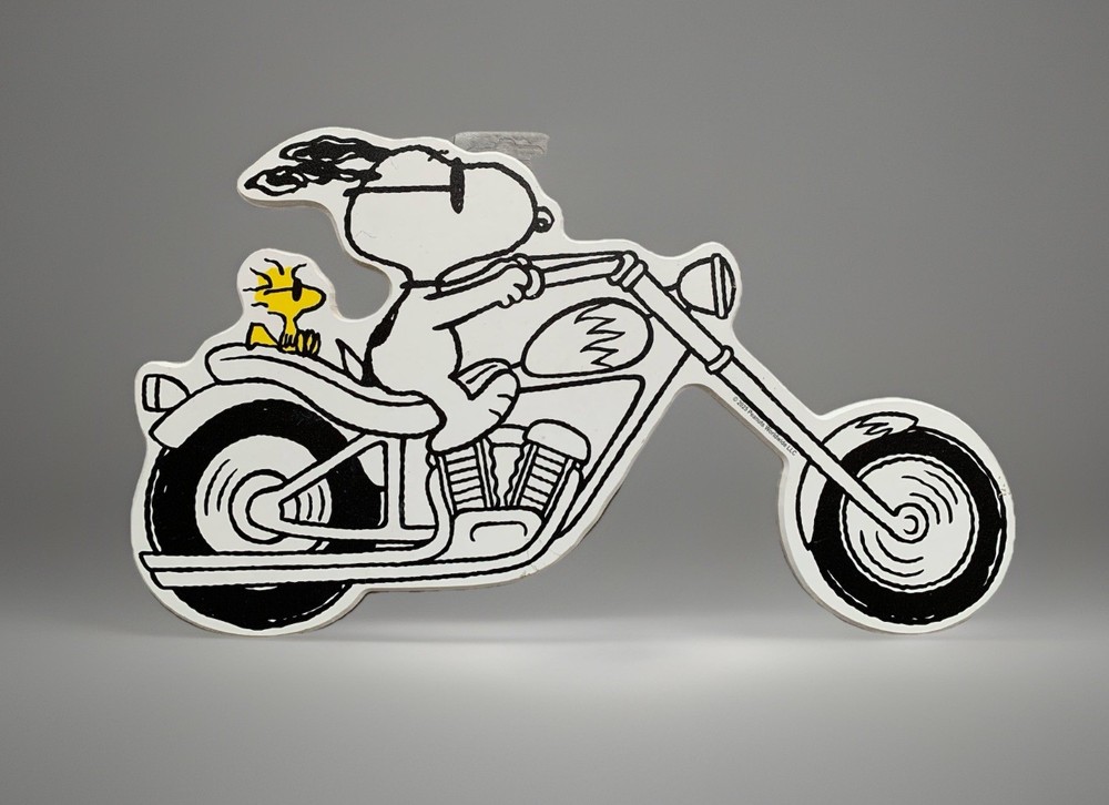 NEW Peanuts Biker Snoopy & Woodstock on Chopper Motorcycle Wooden Wall Art