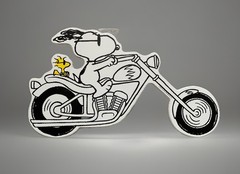 NEW Peanuts Biker Snoopy & Woodstock on Chopper Motorcycle Wooden Wall Art