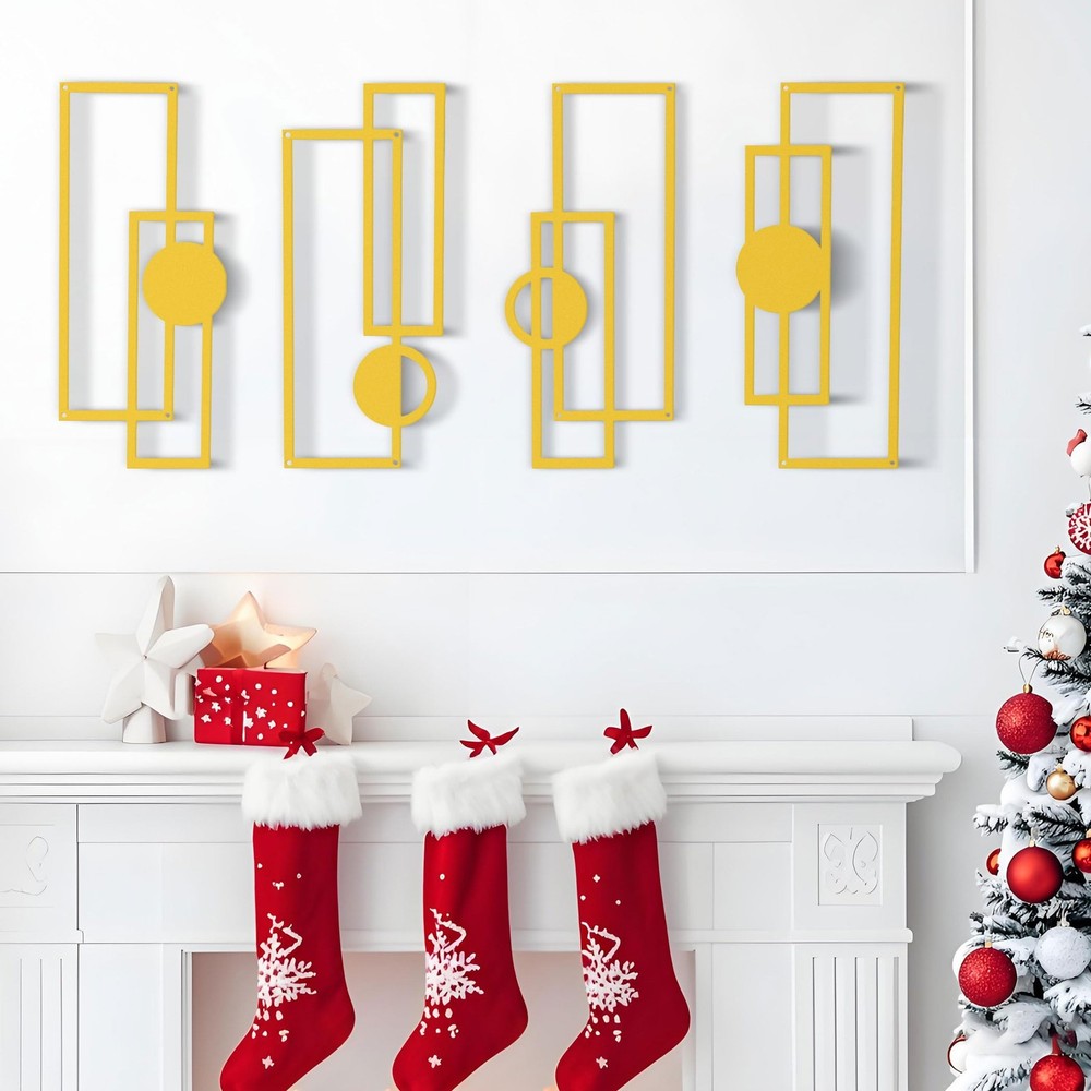 Large 4 Pieces Gold Metal Wall Arts,16.5 x 7 inch Modern Geometric Decor Hang…