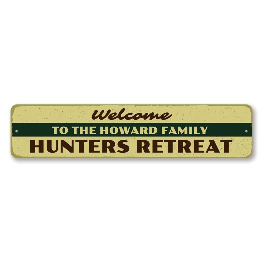 Welcome Hunters Retreat Sign, Personalized Family Name Hunting Metal Wall Decor