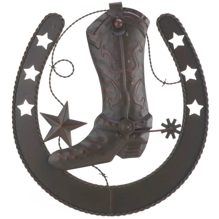 Decor Cowboy Wall Boot Horseshoe Wire Star Barbed Tall 15 Spur Accent Metal Plus