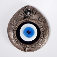 Vintage Turkish Elephant Blue Evil Eye Medallion Wall Plaque Hanging 4″
