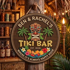 Personalized Tiki Bar Wood Sign, Custom Backyard Pool Beach House Wall Decor