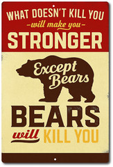Funny Bear Warning Tin Sign Rustic Metal Wall Decor for Cabin, Camp, Man Cave