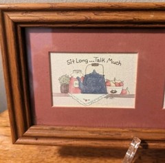 2 Cute Vtg Best Friends Matted Framed Wall Hanging Primitive Decor-Country Color