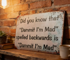 12″x8″ Vintage Patina Funny Style “Damn it I’m Mad” Sign…Ships Free!