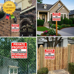 4 Pack Large No Trespassing Signs Private Property 9.5 Inch X 9.5 Inch Private P