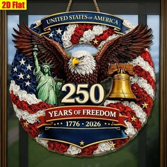Patriotic USA Wreath 250 Years Liberty Bell Front Wooden Door Wall Hanging Decor