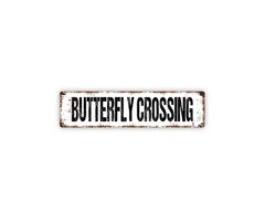 Butterfly Crossing Metal Sign Garden Wall Decor Nature Outdoor Yard