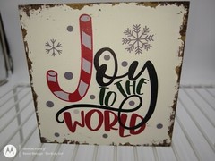 Brand New White/Black/Red Distressed Joy to the World 5×5 in. Block Sign