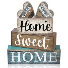 4 Pcs Farmhouse Wooden Tabletop Decor Sweet Home Tiered Tray Decor Rustic Hea…