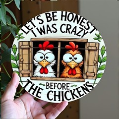 Aluminum Tin Metal Sign Crazy Chickens Round Wall Decor with 8×8