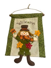 Hanging Welcome Scarecrow Wall Decor Rope Dowel 3D Leaves Fall Autumn 18″ x 14″