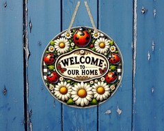 Ladybug Door Sign Aluminum Weather Resistant Outdoor Welcome Garden Decor