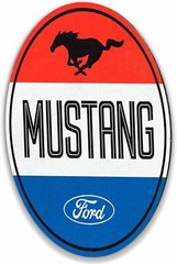 Ford Mustang Red, White and Blue Round Metal Sign – Vintage Car Tin Metal Signs