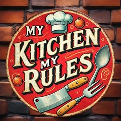 1pc My Kitchen My Rules Iron Sign, 8×8 Inch Round Tin Metal Signs Decorative Pla