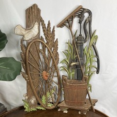 Vtg 70s Burwood Wall Plaques Outdoor Garden Shed Decor Rake Water Pump Wheel