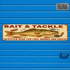 Vintage Bass Fish Metal Wall Sign Bait & Tackle Fishing Gear Cabin Rustic Decor
