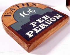 Humorous Bathroom Sign: “Baths 10 Cents Per Person” 5.5 in. X 5.5 in.