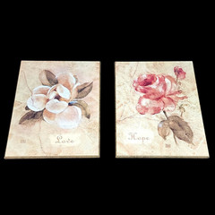 Wooden Plaques *Set of 2* Rose “Hope”/Magnolia “Love” Wall Decor Made in Canada