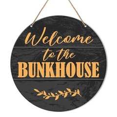 Rustic Bunkhouse Welcome Sign – Round Wooden Wall Decor, 12×12 Inch Cabin Plaque