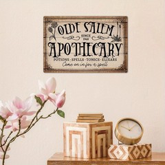 Vintage Olde Salem Apothecary Metal Sign Potions Witchy Home Halloween Decor