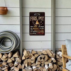 Welcome To Our Fire Pit Metal Funny Camping Tin Metal Signs Vintage Wall Decor