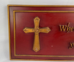 Christian Sign Gold Cross Prayer Faith Dark Red Gold Letter Religious 17.5″