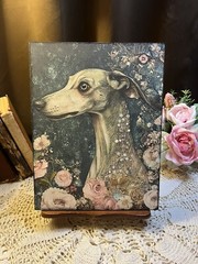 Pretty Puppy Dog With Flowers, Handcrafted Plaque #4 Greyhound