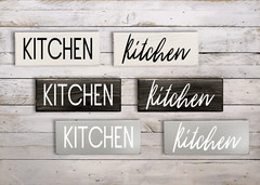 Kitchen Print & Cursive Handmade Minimalist Black, Gray, White Wood Sign Home