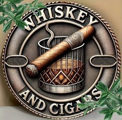 Whiskey and Cigars Metal Sign Retro 3D Effect Round Wall Decor Man Cave Bar 8″