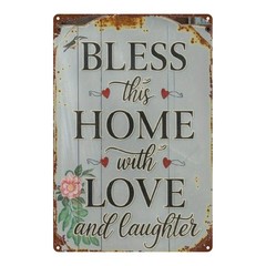 Rust Vintage Metal Sign peony bird heart graphic farmhouse yard fence posts