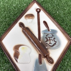 2 Vintage Lefton Diamond Ceramic Kitchen Wall Plaques 3003