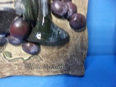 Wine Bottle & Grapes 3D Relief Wall Hanging Plaques Kate McKrostie Set of 2