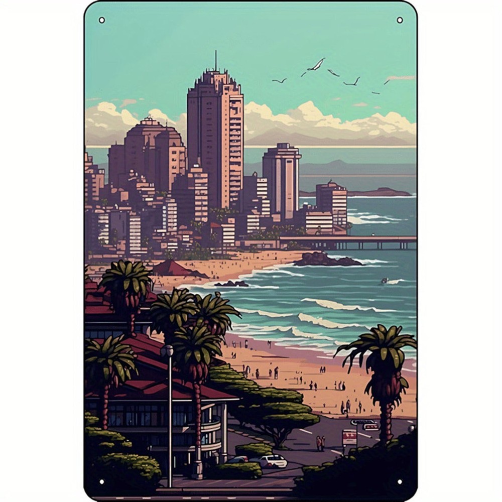 Metal Wall Art Sign Vintage Beach Cityscape Aluminum Sign 8×12 Funny