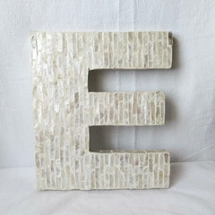 Mother Of Pearl Mosaic Natural Seashell 9.5″ Letter E Hanging Wall Desktop Art