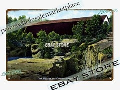 1941 Covered Bridge Waterfall Forest Landscape Tin Sign decorative wall decals