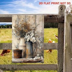 Vintage Farmhouse Floral Pitcher Metal Sign Shabby Chic Country Outdoor Decor