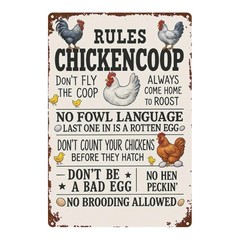 Metal Chicken Coop Rules Sign 8x12in Square Tin Decor