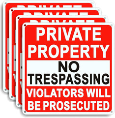 4-Pack Large No Trespassing Signs 9.5×9.5″ Reflective Aluminum Private Property