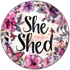 Vintage She Shed Round Metal Sign She Shed Decor Rustic Wreath Wall Decoration f