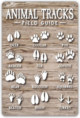 Funny Animal Tracks Field Guide Metal Tin Sign Wall Decor Rustic Woodland Theme