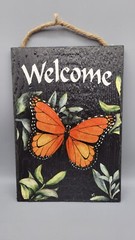 Myword! ” Orange Butterfly Welcome” Slate Impressions 8″x11.25″ NWT
