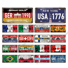 Vintage City Landmark Metal License Plates Wall Decor Travel Sign