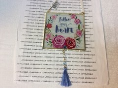 “FOLLOW YOUR HEART” Glass Sign NEW with tag-WHITE RIBBON for Hanging 4″ by 4″
